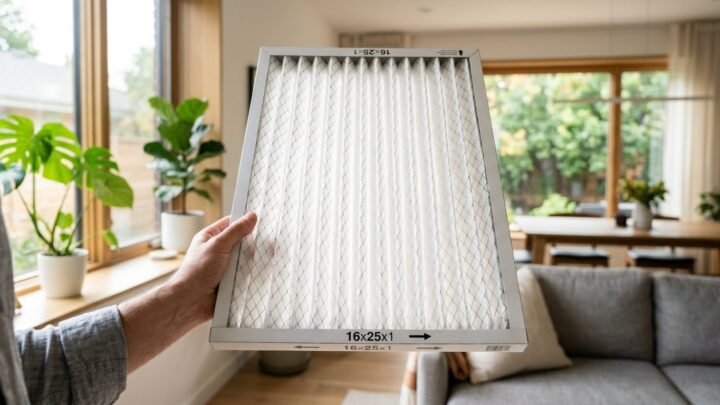 Rent hvidt luftfilter holdt op mod dagslys for at kontrollere tilstand og forurening
