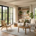 Stuerum med rigelig naturligt lys gennem store vinduer og minimalistisk indretning