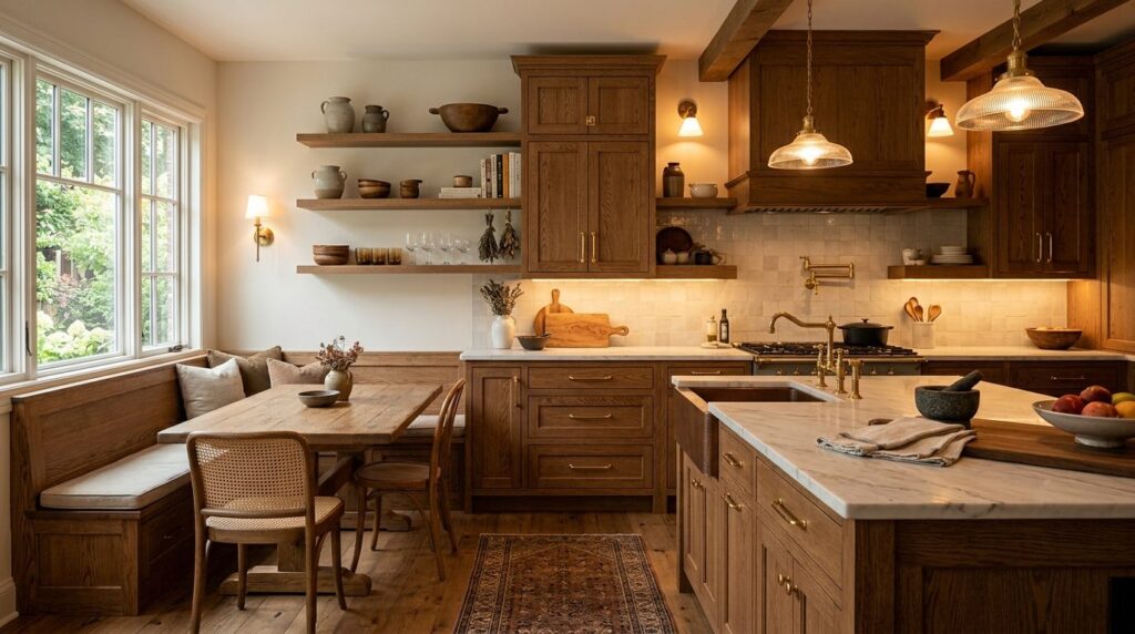 Luxurious custom-built carpenters kitchen interior with tai