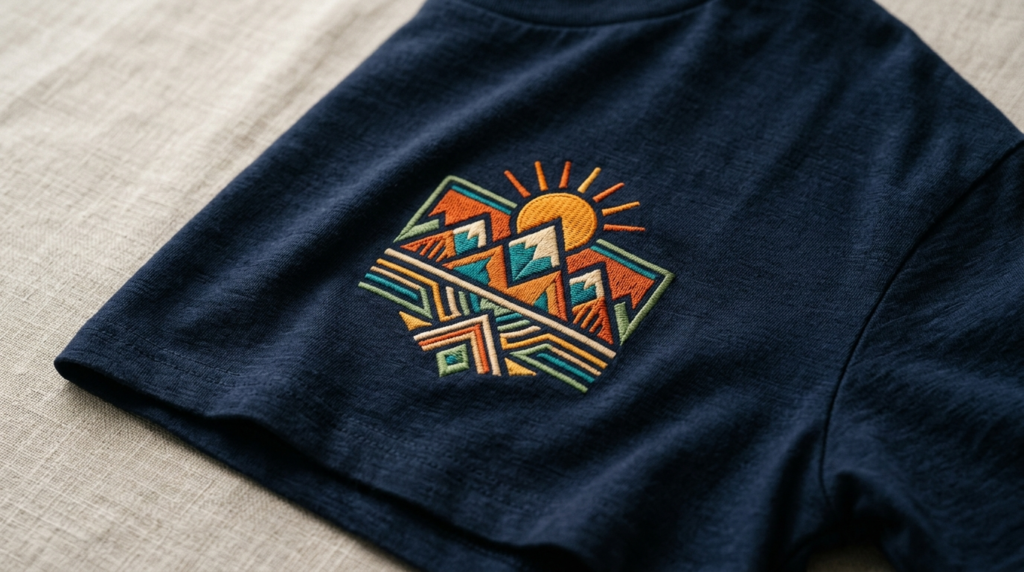 Close-up detail shot of high-quality custom t-shirt print on