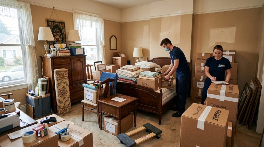 Interior photograph of a residential bedroom during estate l