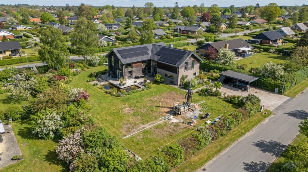 Aerial view professional photograph of suburban residential