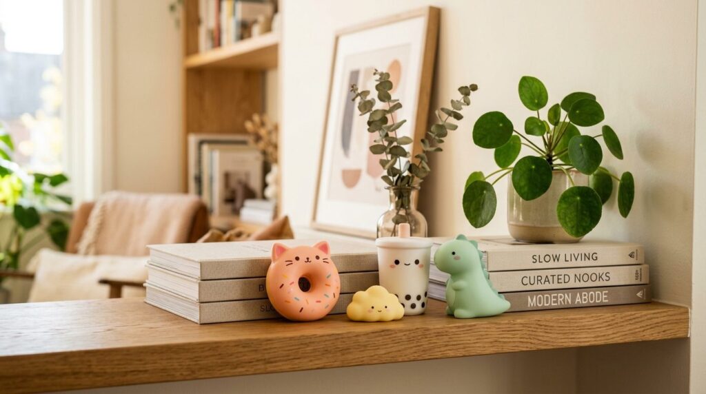 Close-up detail shot of decorative squishy toys arranged on