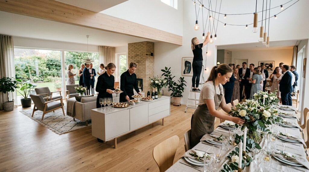 Wide-angle photograph of an elegantly decorated celebration