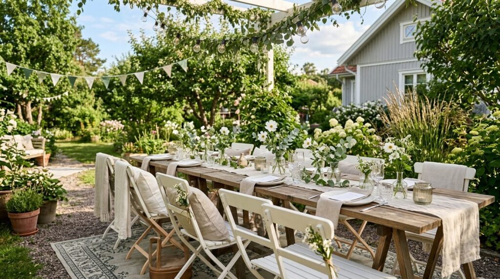 Scandinavian-style garden setup for student graduation party