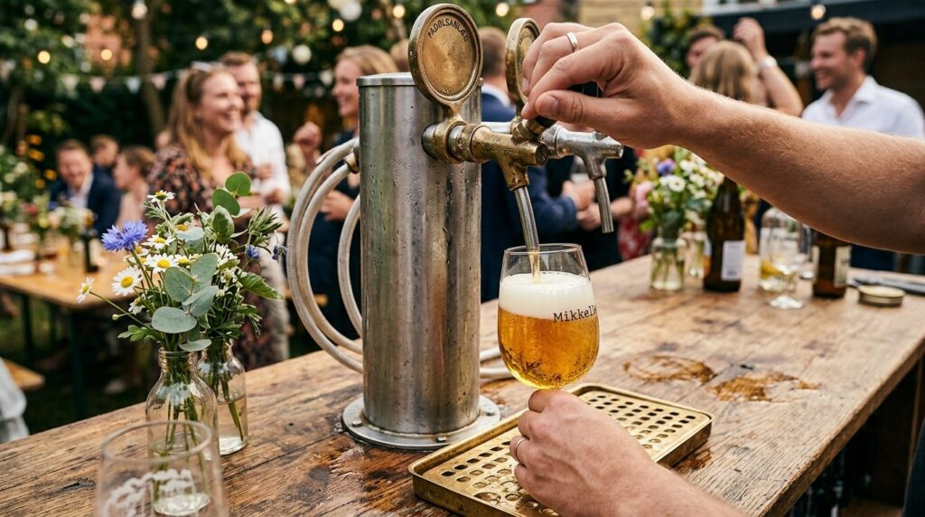Close-up detail shot of a rented draft beer tap system (fadø