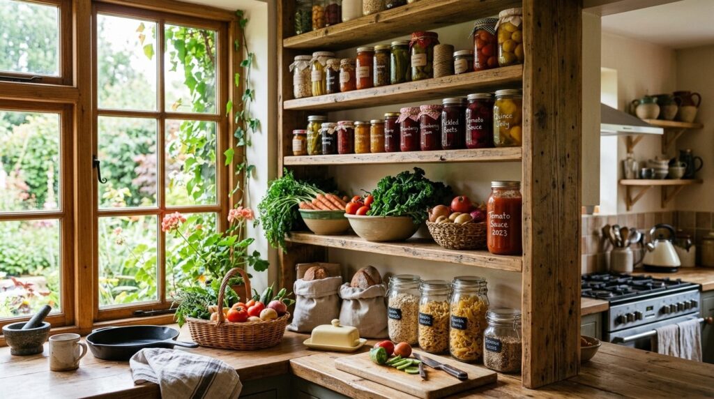 Professional interior photograph of a bright home kitchen wi