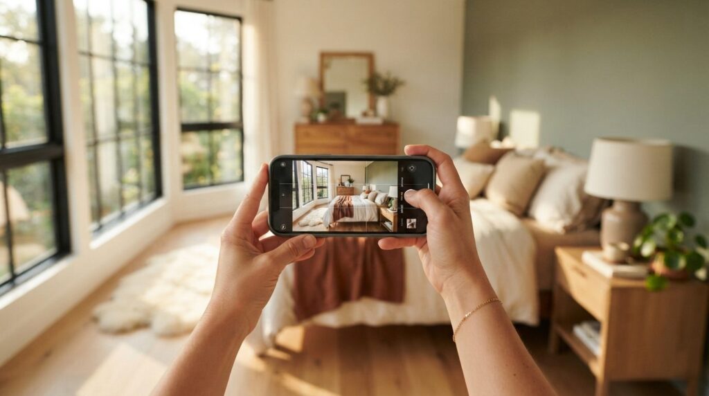 Close-up of a hand holding a smartphone in landscape orienta