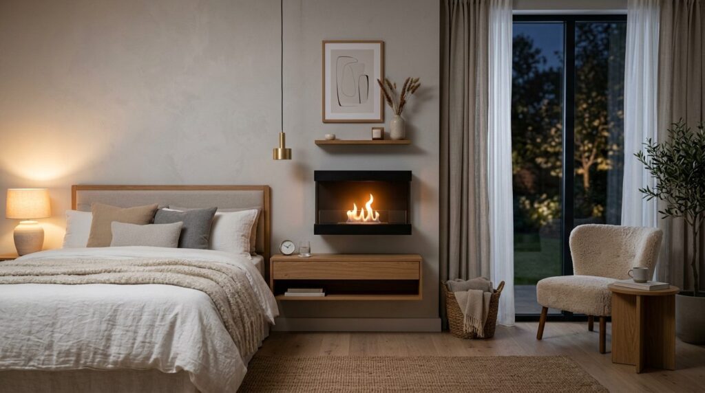 Elegant Scandinavian bedroom interior with a compact wall-mo