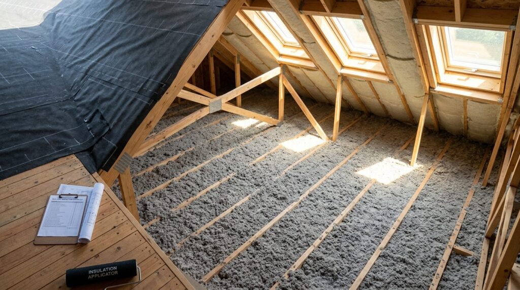 Overhead view of modern home attic space showing excellent t