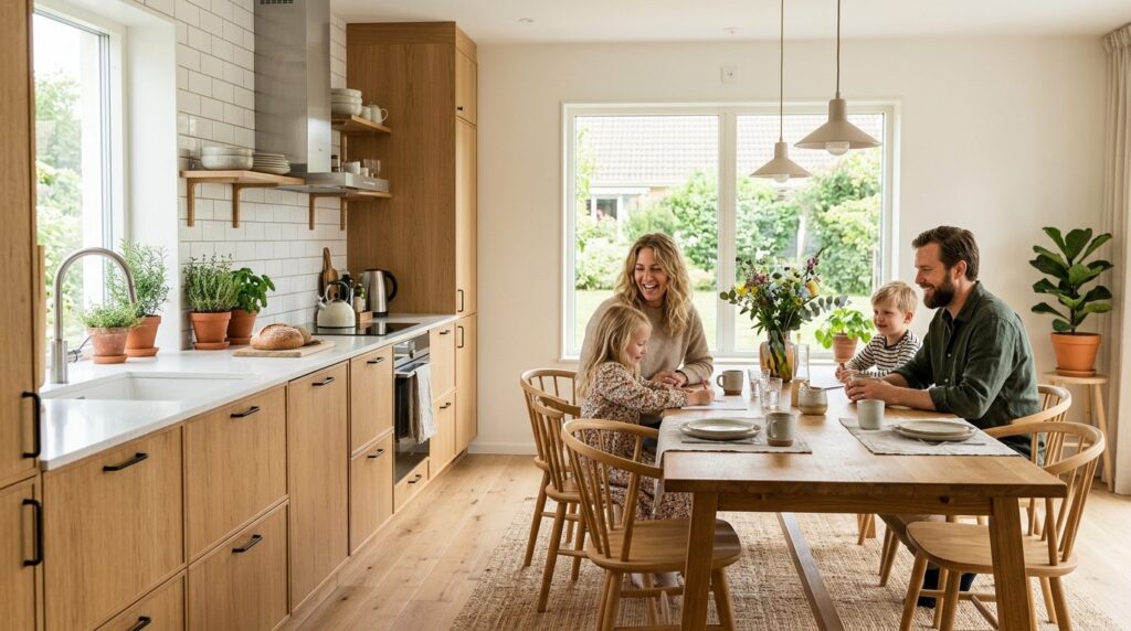 Interior design lifestyle photograph of a Scandinavian kitch